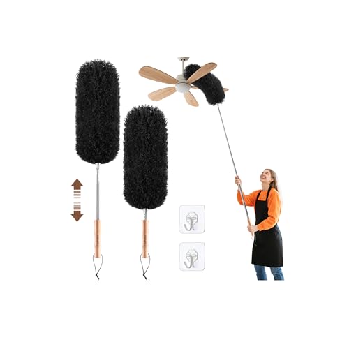 Loveco Biegbarer Staubwedel-Set, Mit Staubwedel Teleskop Ausziehbar bis ca. 140 cm für Decken Staub und Spinnweben & 50 cm Staubwischer- Doppelte Reinigungseffizienz, Waschbar, Kratzfreies Entstauben von Loveco