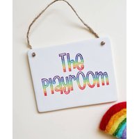 Regenbogen Türschild - Wandbehang Aus Keramik Kinderzimmer Plakette Einzigartiges Handgemachtes Dekor von LovedByPot