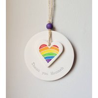 Regenbogenherz Dankeschön Geschenk - Personalisierte Nachricht Einzigartiges Regenbogen Andenken, Um Danke Zu Sagen Handgemachte Keramik von LovedByPot