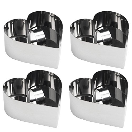 4 Stück Edelstahl Dessertringe Speiseringe Herz mit 4 Ringe und 4 Stamper Klein Kuchenringe Backen Werkzeuge ø 8cm Höhe: 4cm von Lovedrop