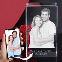 3D Glasfoto Glaskristall Mit Eigenem Foto Und Individueller Gravur - Personalisiertes Geschenk Für Frauen, Männer, Mama, Papa Partner von Lovegoals