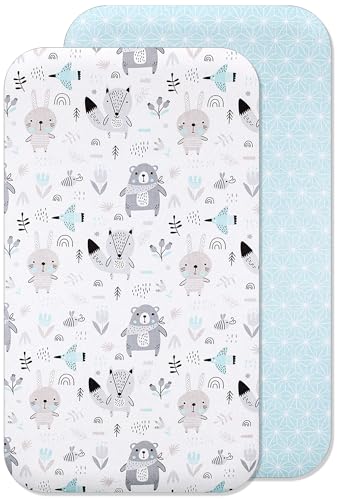 Lovely Hippo 2X Spannbettlaken 50x83 100% Baumwolle - Kompatible Spannbettlaken 50x83 cm - Set 2X (Blaue Tiere, 50 x 83 cm) von Lovely Hippo
