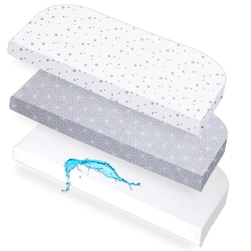 Lovely Hippo 2X Spannbettlaken 50x89 cm Kompatibel mit BabyBay + 1X Matratzenschoner - Spannbettlaken Baby Kompatibel mit Maxi, Boxspring, Comfort, Comfort Plus (Sternzeichen, Grau, 50x89cm) von Lovely Hippo