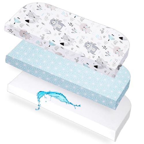 Lovely Hippo 2X Spannbettlaken 50x89 cm Kompatibel mit BabyBay + 1X Matratzenschoner - Spannbettlaken Baby Kompatibel mit Maxi, Boxspring, Comfort, Comfort Plus 100% Baumwolle (Blaue Tiere, 50x89cm) von Lovely Hippo
