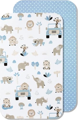 Lovely Hippo Cododo Spannbettlaken, kompatibel mit Next2Me, Kinderkraft, 100% Baumwolle, für Babys, Jungen, Mädchen (Safari Blau, 60 x 80 cm) von Lovely Hippo