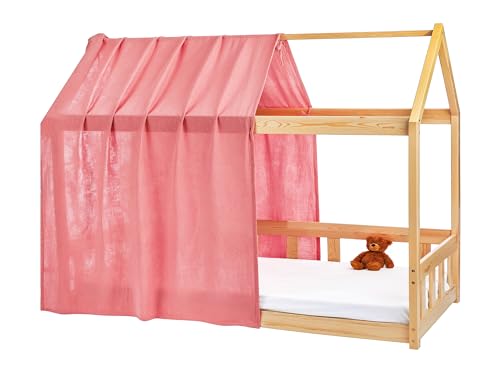 Lovely Hippo Hausbett Himmel Deko-Set für Kinderbett mit Baldachin, Bettwäsche aus Baumwollmusselin für Kinderbett bis 3,7m Länge – Kinderzimmerdekoration (Modell 1, Puderrosa/Gold) von Lovely Hippo