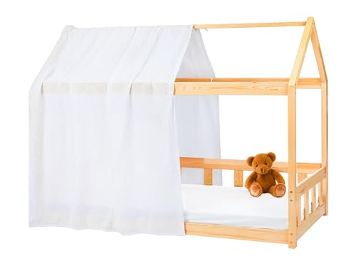 Lovely Hippo Hausbett Himmel Deko-Set für Kinderbett mit Baldachin, Bettwäsche aus Baumwollmusselin für Kinderbett bis 3,7m Länge – Kinderzimmerdekoration (Modell 1, Weiß/Gold) von Lovely Hippo