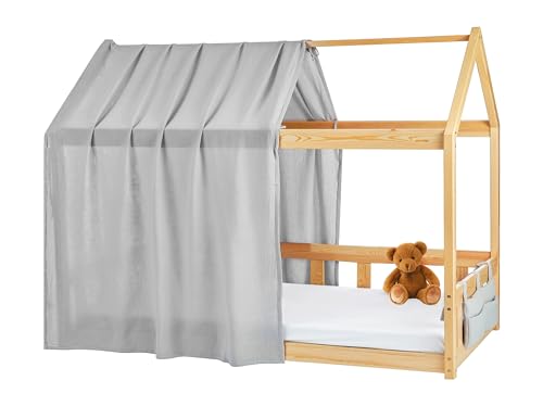 Lovely Hippo Hausbett Himmel Deko-Set für Kinderbett mit Baldachin, Bettwäsche aus Baumwollmusselin für Kinderbett bis 3,7m Länge – Kinderzimmerdekoration (Modell 1 + Tasche, Grau) von Lovely Hippo