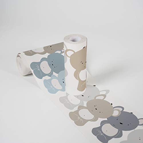 Kinderzimmer Bordüre selbstklebend Cute Bears Wandbordüre mit niedlichen Bären für Babyzimmer und Kinderzimmer Wandtattoo für Mädchen und Jungen in weiß, blau, grau, beige von Lovely Kids