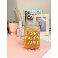 Happy Clear Jar Kaffeeglas Tasse | Morgenglas 16 G Geschenk Für Kaffee - Und Teeliebhaber Süße Sommertasse Beste Freundin von LovelyJENs