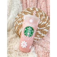 Pink Retro Blumen Bloom Where You Are Gepflanzte Starbucks Cup | Daisy Lover Beste Freundin Geschenk Niedliche Florale Wiederverwendbare Becher von LovelyJENs