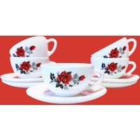 Arcopal - Set Mit 5 Tassen Und Untertassen Rotem Rosendekor von LovelyPreciousTime