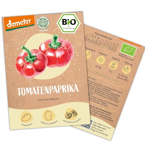 BIO Paprika Samen, 10 Paprikasamen, hohe Keimrate, Demeter zertifiziert & samenfest | Gemüse Saatgut von LOVEPLANTS, Tomatenpaprika Samen für Balkon, Garten, Hochbeet – alte Gemüsesorten von Loveplants