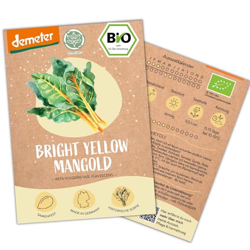 BIO Mangold Samen, 50 Mangoldsamen, hohe Keimrate, Demeter zertifiziert & samenfest | Gemüse Saatgut von LOVEPLANTS, Bunter Bright Yellow Samen für Balkon, Garten, Hochbeet – alte Gemüsesorten von Loveplants