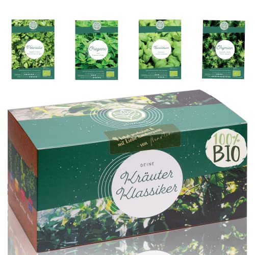 Bio Kräuter Anzuchtset – 4 Küchen Kräuter für dein eigenes Indoor oder Garten Kräuter Beet Projekt | mit extra vielen Kräuter Samen. Handmade & plastikfrei verpackt als einzigartiges Geschenk. von Loveplants