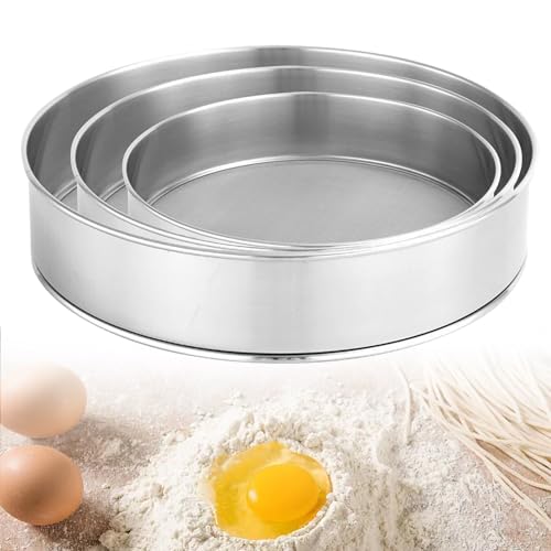 3 Stück Mehlsieb Edelstahl, 3 Verschiedene Größen Mehlsieb, Wiederverwendbar Mehlsieb Einhand, Feinmaschiges Mehlsiebe, Mehl Sieb Geeignet zum Küche Backen Mehl Reis Bohnen Müsli Obst Gemüse von Lovesmile