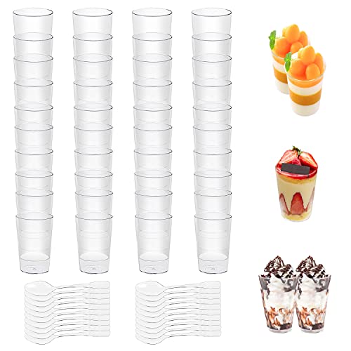 50 Stücke Plastik Dessertbecher, 90ML Dessertbecher, Dessertschalen Plastik mit Löffeln, Wiederverwendbar Dessertgläser Plastik, Dessertbecher Plastik Geeignet für Kuchen Eiscreme Mousse Pudding von Lovesmile