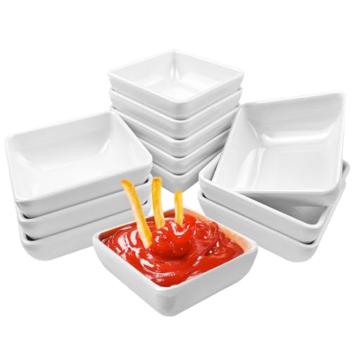 Lovesmile 12 Stücke Dip Schälchen, Dipschalen Set, Quadrat Sojasauce Schälchen, Saucenschälchen, kleine Schälchen Geeignet für Saucen Snacks Desserts Vorspeisen Dips Sushi Beilagen (Weiß) von Lovesmile