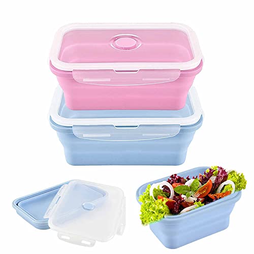 Faltbare Brotdose, 2 Stück Collapsible Food Container, 800 ML Faltbare Lunchbox, Faltbare Frischhalteboxen mit Deckel, Foldable Food Container Geeignet für Camping Picknick Büro Küche（Blau+Rosa） von Lovesmile