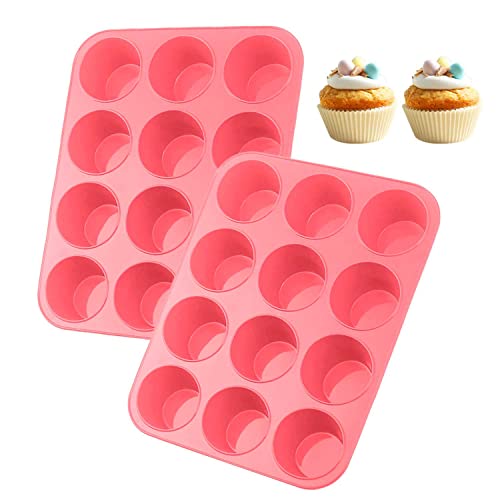 Muffinblech 12er, 2 Stücke Muffinform Blech, Muffinform Silikon, Muffin Backform, Rosa Muffinblech, Muffinform Silikon Groß, Silikon Muffinförmchen Geeignet für Kuchen Muffins Puddings(29 x 22 x 3cm) von Lovesmile