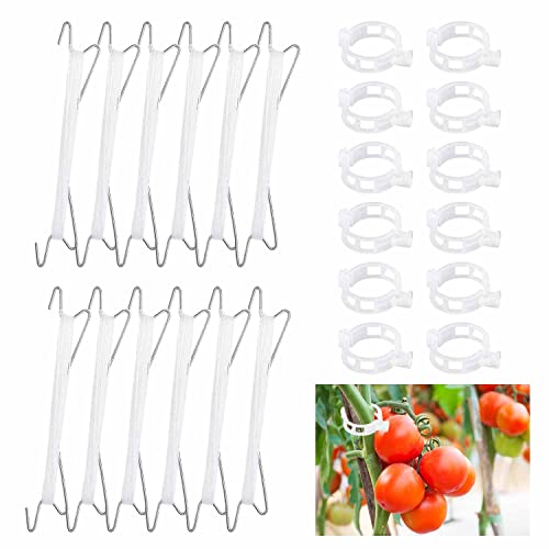 Tomatenhaken, 12 Stücke Tomaten haken mit tomatenclip, Tomato Cage, Weiß Tomaten Haken, Tomatenhaken mit Clip, Tomatenstütz Haken mit 12 Tomatenclip und 10m Seil Geeignet für Tomaten Trauben Gurken von Lovesmile