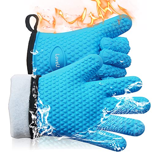 Grillhandschuhe – Doppelschicht Backhandschuhe aus Silikon und Baumwolle - Hitzebeständige Handschuhe/Ofenhandschuhe/Kochhandschuhe/Flexible Küchenhandschuhe - Perfekt zum BBQ Backen, 1 Paar von Loveuing