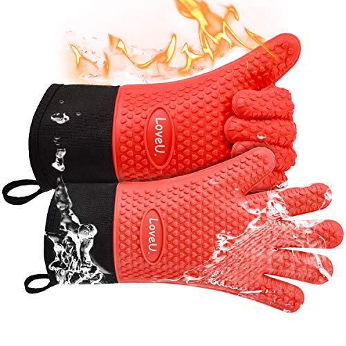 Senders Grillhandschuhe Rot Ofenhandschuhe Hitzebeständige BBQ Handschuhe 