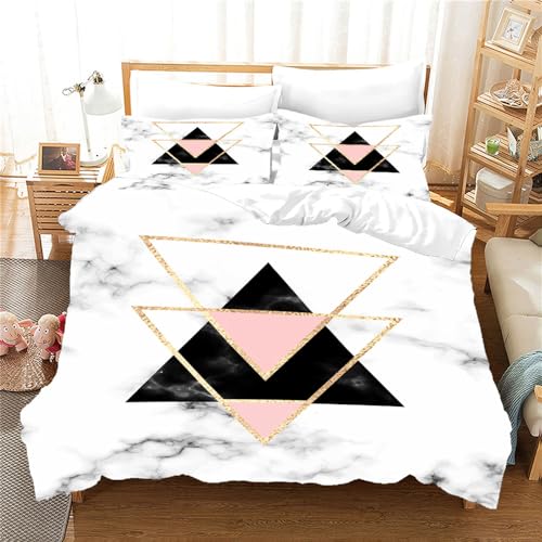 Bettwäsche 220x240 Rosa Schwarzes Dreieck Bettdecke Mikrofaser Bettbezug Weiche und Angenehme Bettwäsche-Sets mit Reißverschluss Bettdecken enthalten 2 Kissenbezug 80x80 von Lovewang