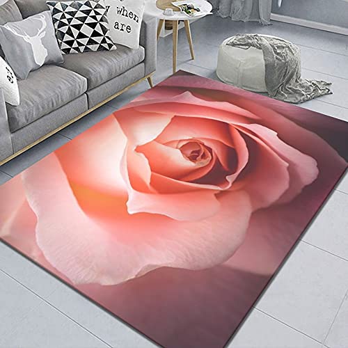 Outdoor Teppich Wetterfest Rosa Orange Blumen Teppich Wohnzimmer Schlafzimmer Weich Teppiche rutschfeste Carpet Waschbar für Küche Kinderzimmer Heimbüro Rug(100x140cm) von Lovewang