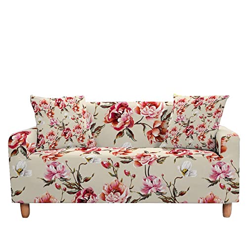 Sofa überwurf Beige Rote Blume Sofa überzug Stretch Sofahusse Sofabezug Ecksofa mit Elastischen Boden Sofabezug L Form Universal Couchbezug Waschbar Couch überzug 3 Sitzer von Lovewang