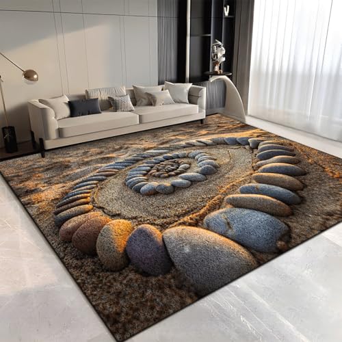 Teppich Wohnzimmer Braun Stein Strand Tepich rutschfeste Rug Kinderzimmer Schlafzimmer Restaurant Dekoration Teppich Wohnzimmer Kurzflor Waschbare Carpet 60x90 cm von Lovewang
