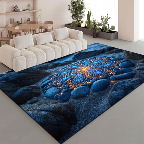 Teppich Wohnzimmer Dunkelblaue Abstrakt Tepich rutschfeste Rug Kinderzimmer Schlafzimmer Restaurant Dekoration Teppich Wohnzimmer Kurzflor Waschbare Carpet 90x150 cm von Lovewang