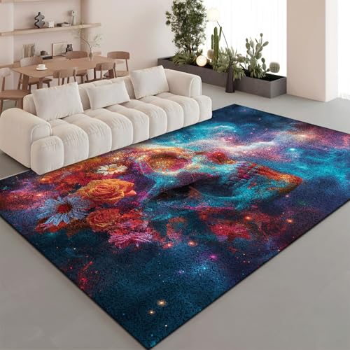 Teppich Wohnzimmer Orange Schädelblume Tepich rutschfeste Rug Kinderzimmer Schlafzimmer Restaurant Dekoration Teppich Wohnzimmer Kurzflor Waschbare Carpet 60x90 cm von Lovewang