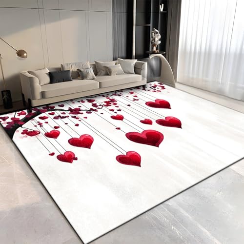Teppich Wohnzimmer Rotes Elegantes Herz Tepich rutschfeste Rug Kinderzimmer Schlafzimmer Restaurant Dekoration Teppich Wohnzimmer Kurzflor Waschbare Carpet 100x140 cm von Lovewang