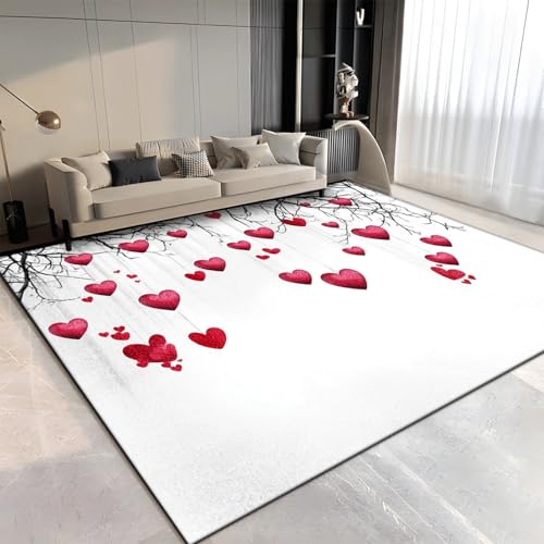 Teppich Wohnzimmer Rotes Herz Baum Tepich rutschfeste Rug Kinderzimmer Schlafzimmer Restaurant Dekoration Teppich Wohnzimmer Kurzflor Waschbare Carpet 120x170 cm von Lovewang