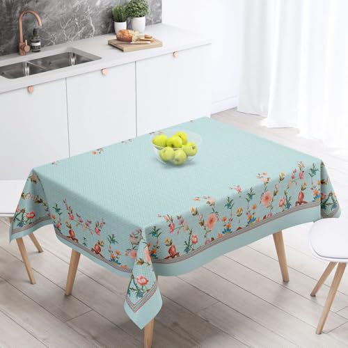 Tischdecke Geburtstag Blau Orange Blumen Tischdecke Abwaschbar Polyester Stoff Gartentischdecke Party Wasserabweisend Table Cloth Abwischbare Tischtuch Quadratisch(140x140cm) von Lovewang