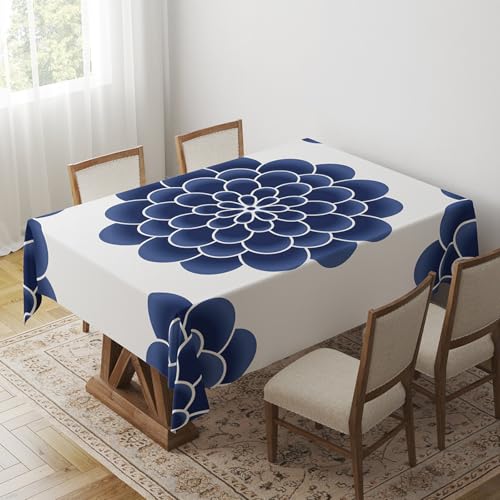 Tischdecke Geburtstag Dunkelblaue Mandala Tischdecke Abwaschbar Polyester Stoff Gartentischdecke Party Wasserabweisend Table Cloth Abwischbare Tischtuch Quadratisch(140x140cm) von Lovewang
