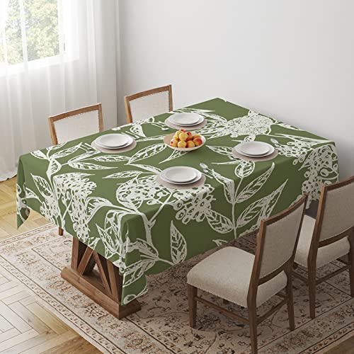 Tischdecke Geburtstag Elegante Grüne Blumen Tischdecke Abwaschbar Polyester Stoff Gartentischdecke Party Wasserabweisend Table Cloth Abwischbare Tischtuch Quadratisch(140x140cm) von Lovewang