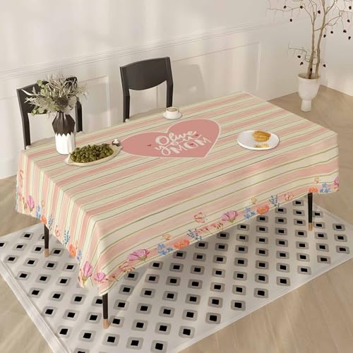 Tischdecke Geburtstag Gelb Gestreifte Blumen Tischdecke Abwaschbar Polyester Stoff Gartentischdecke Party Wasserabweisend Table Cloth Abwischbare Tischtuch Quadratisch(140x140cm) von Lovewang