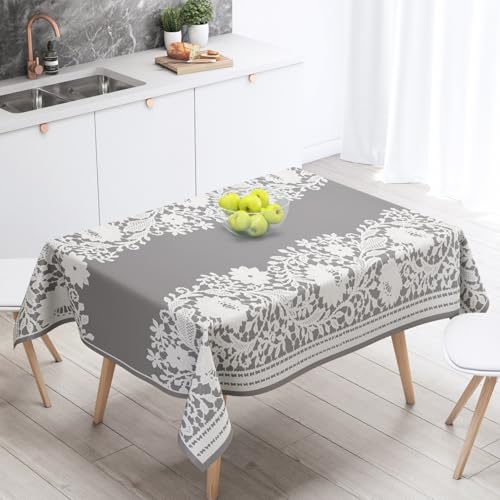 Tischdecke Geburtstag Grau Elegante Blumen Tischdecke Abwaschbar Polyester Stoff Gartentischdecke Party Wasserabweisend Table Cloth Abwischbare Tischtuch Quadratisch(140x140cm) von Lovewang