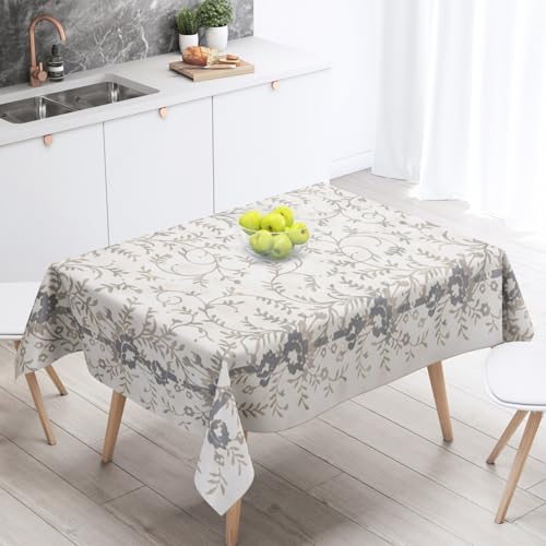 Tischdecke Geburtstag Grau Grün Blumen Tischdecke Abwaschbar Polyester Stoff Gartentischdecke Party Wasserabweisend Table Cloth Abwischbare Tischtuch Quadratisch(140x140cm) von Lovewang