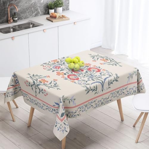 Tischdecke Geburtstag Grün Blau Blumen Tischdecke Abwaschbar Polyester Stoff Gartentischdecke Party Wasserabweisend Table Cloth Abwischbare Tischtuch Quadratisch(140x140cm) von Lovewang