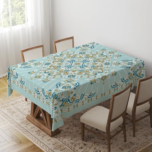 Tischdecke Geburtstag Grüne Retro Marokko Tischdecke Abwaschbar Polyester Stoff Gartentischdecke Party Wasserabweisend Table Cloth Abwischbare Tischtuch Quadratisch(140x140cm) von Lovewang