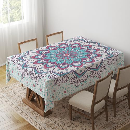Tischdecke Geburtstag Mandala Rosa Grün Tischdecke Abwaschbar Polyester Stoff Gartentischdecke Party Wasserabweisend Table Cloth Abwischbare Tischtuch Quadratisch(140x140cm) von Lovewang