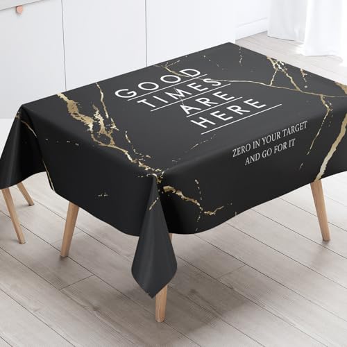 Tischdecke Geburtstag Marmor Schwarzes Gold Tischdecke Abwaschbar Polyester Stoff Gartentischdecke Party Wasserabweisend Table Cloth Abwischbare Tischtuch Quadratisch(140x140cm) von Lovewang