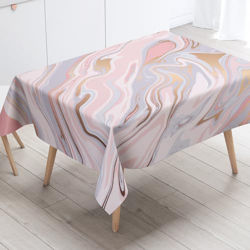 Tischdecke Geburtstag Rosagold Marmor Tischdecke Abwaschbar Stoff Gartentischdecke Party Outdoor Indoor Wasserabweisend Table Cloth Abwischbare Tischtuch Rechteckig(140x240cm) von Lovewang