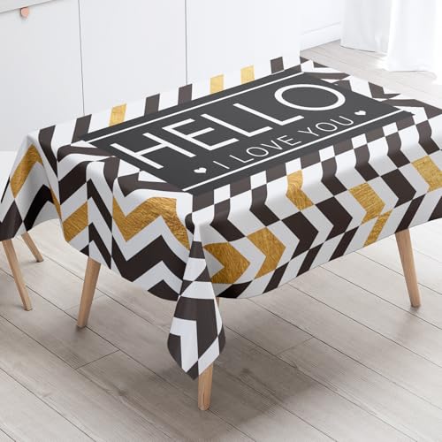Tischdecke Geburtstag Schwarzgold Geometrie Tischdecke Abwaschbar Polyester Stoff Gartentischdecke Party Wasserabweisend Table Cloth Abwischbare Tischtuch Quadratisch(140x140cm) von Lovewang