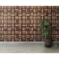 Brauner Korbgeflecht-Nahtlose Textur Aus Holz Gestreifte Muster-Wicker-Rattan, Abnehmbare Rohe Tapete, Schälen Und Stockrolle, Rustikaler Wohnstil von LovftWave