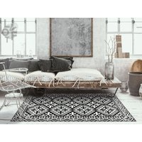 Castle Boden Linoleum Teppich, Weiß Vinyl Schwarze Matte, Fliesen Bodenmatte, Wohnzimmer Komfort Kinderzimmerteppich von LovftWave