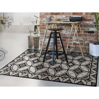 Mono Floral Linoleum Teppich, Schwarze Vinyl Bodenmatte, Beige Fliesen Wohnzimmer Kunst Matte, Kinderzimmer Teppich von LovftWave